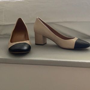 J-crew chunky heel, color block shoes, leather